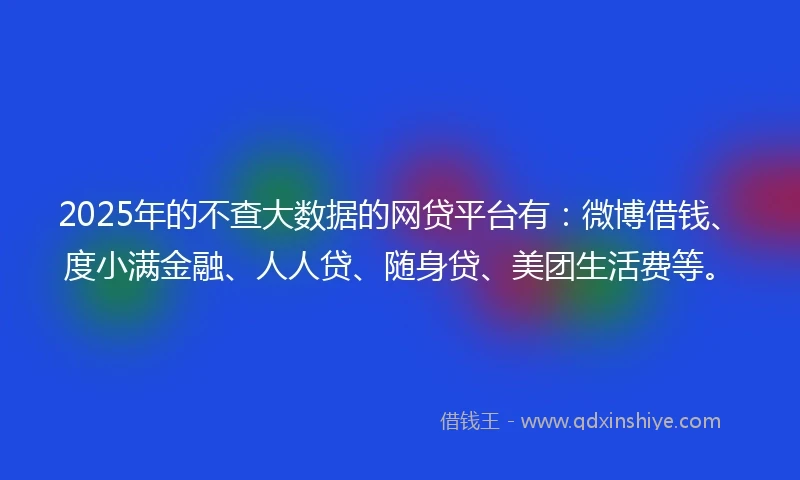 2025年的不查大数据的网贷平台有：微博借钱、度小满金融、人人贷、随身贷、美团生活费等。