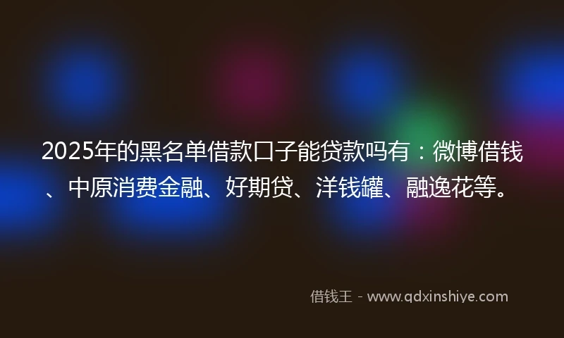 2025年的黑名单借款口子能贷款吗有：微博借钱、中原消费金融、好期贷、洋钱罐、融逸花等。