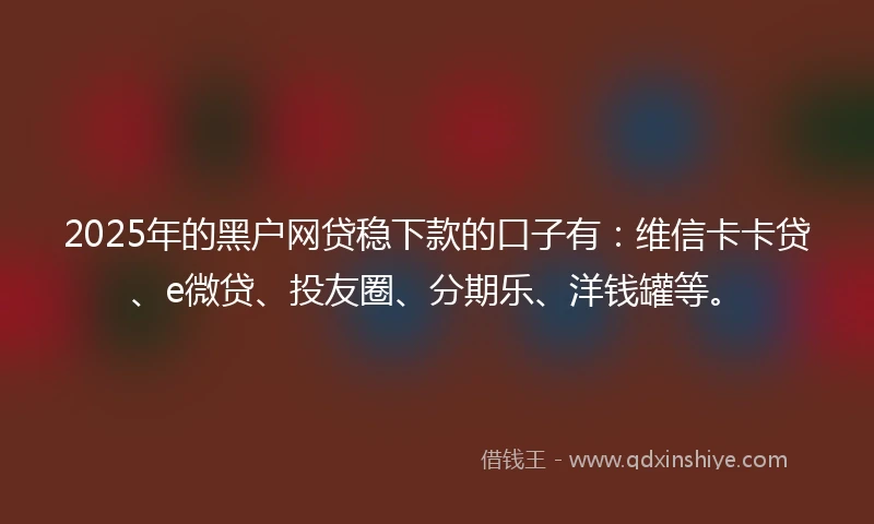 2025年的黑户网贷稳下款的口子有：维信卡卡贷、e微贷、投友圈、分期乐、洋钱罐等。