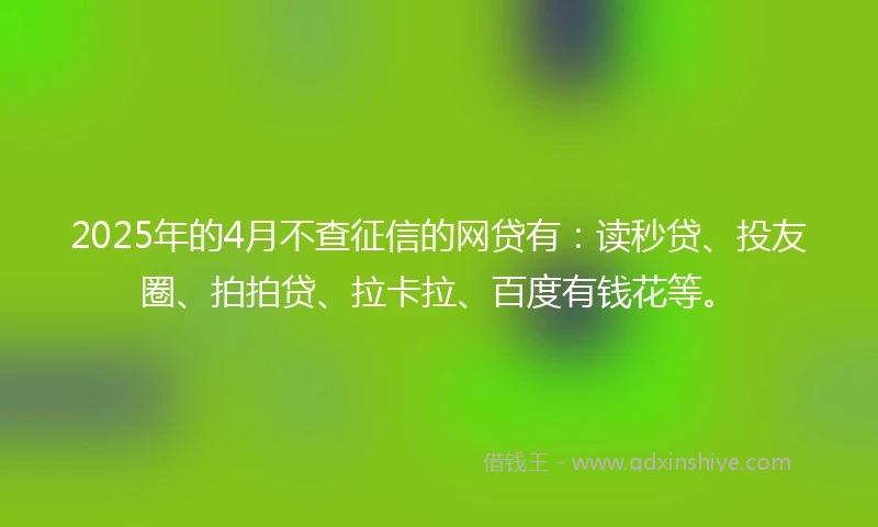 2025年的4月不查征信的网贷有：读秒贷、投友圈、拍拍贷、拉卡拉、百度有钱花等。