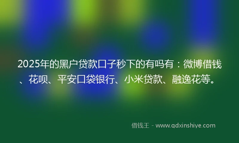 2025年的黑户贷款口子秒下的有吗有：微博借钱、花呗、平安口袋银行、小米贷款、融逸花等。