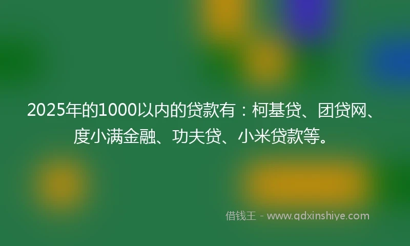2025年的1000以内的贷款有:柯基贷、团贷网、度小满金融、功夫贷、小米贷款等。