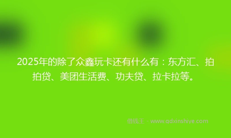 2025年的除了众鑫玩卡还有什么有：东方汇、拍拍贷、美团生活费、功夫贷、拉卡拉等。