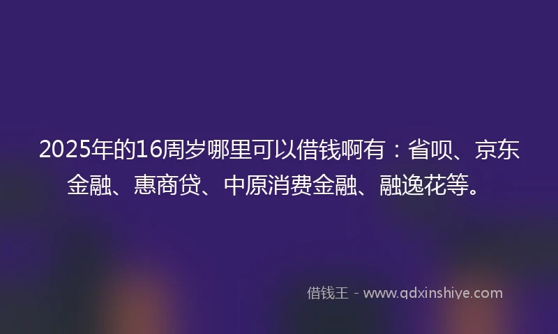 2025年的16周岁哪里可以借钱啊有：省呗、京东金融、惠商贷、中原消费金融、融逸花等。