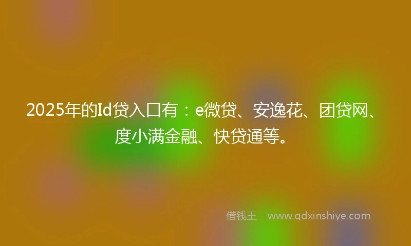 2025年的Id贷入口有：e微贷、安逸花、团贷网、度小满金融、快贷通等。
