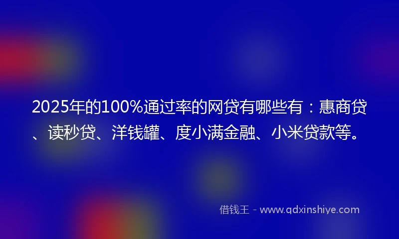 2025年的100%通过率的网贷有哪些有：惠商贷、读秒贷、洋钱罐、度小满金融、小米贷款等。