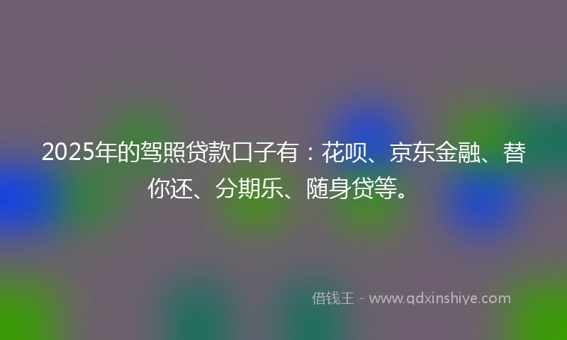 2025年的驾照贷款口子有：花呗、京东金融、替你还、分期乐、随身贷等。