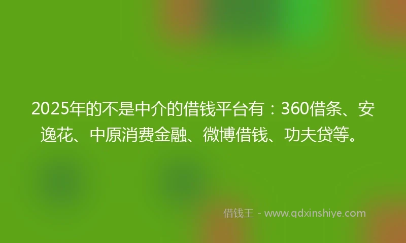 2025年的不是中介的借钱平台有：360借条、安逸花、中原消费金融、微博借钱、功夫贷等。