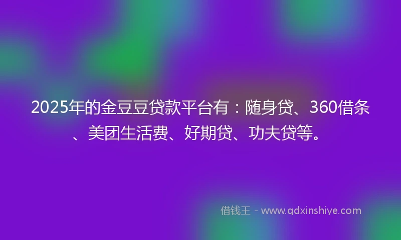 2025年的金豆豆贷款平台有：随身贷、360借条、美团生活费、好期贷、功夫贷等。