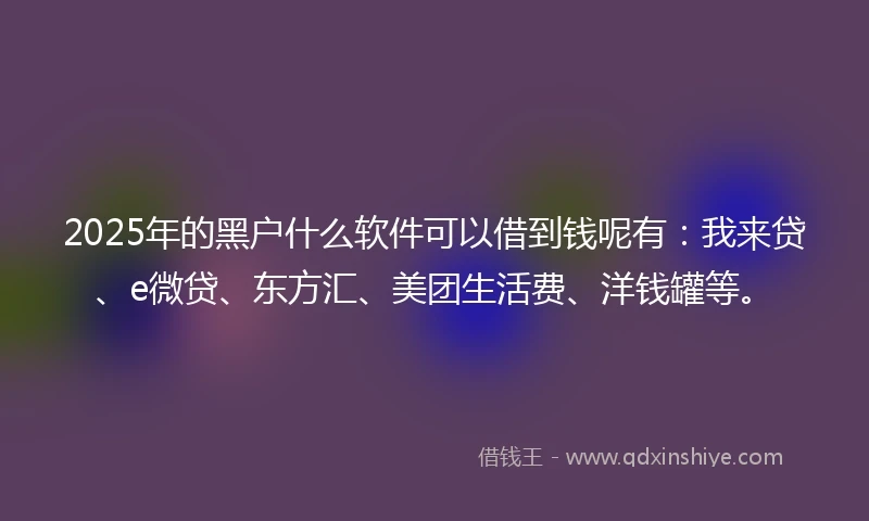 2025年的黑户什么软件可以借到钱呢有：我来贷、e微贷、东方汇、美团生活费、洋钱罐等。