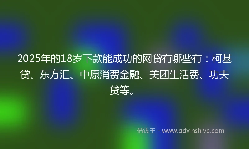 2025年的18岁下款能成功的网贷有哪些有：柯基贷、东方汇、中原消费金融、美团生活费、功夫贷等。