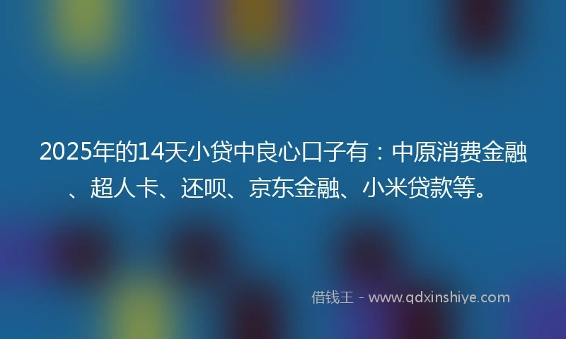 2025年的14天小贷中良心口子有:中原消费金融、超人卡、还呗、京东金融、小米贷款等。