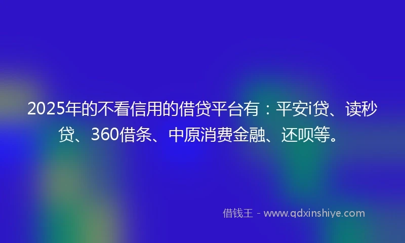 2025年的不看信用的借贷平台有：平安i贷、读秒贷、360借条、中原消费金融、还呗等。