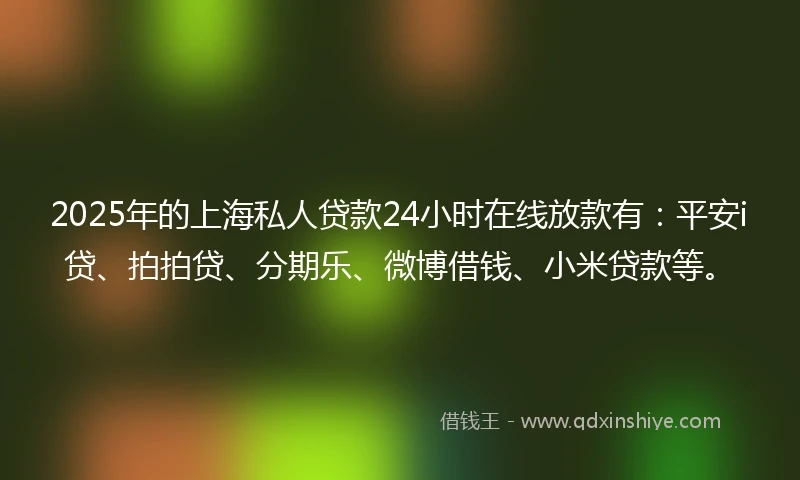 2025年的上海私人贷款24小时在线放款有：平安i贷、拍拍贷、分期乐、微博借钱、小米贷款等。