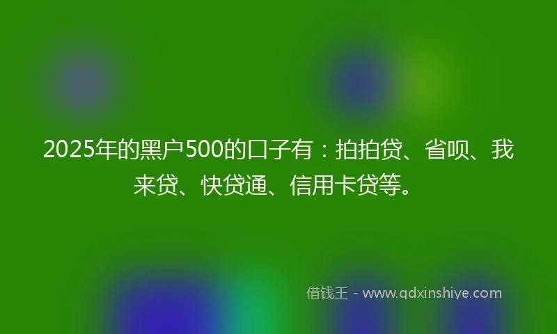 2025年的黑户500的口子有：拍拍贷、省呗、我来贷、快贷通、信用卡贷等。