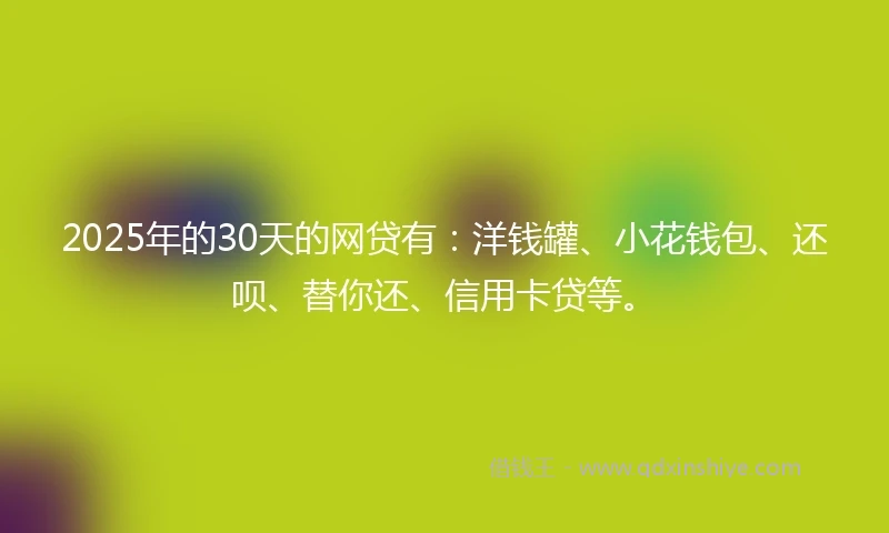 2025年的30天的网贷有：洋钱罐、小花钱包、还呗、替你还、信用卡贷等。