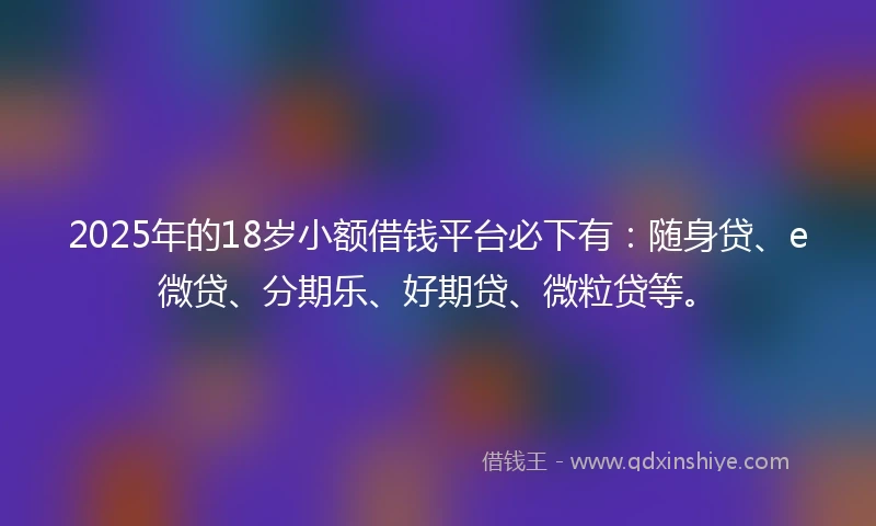 2025年的18岁小额借钱平台必下有:随身贷、e微贷、分期乐、好期贷、微粒贷等。