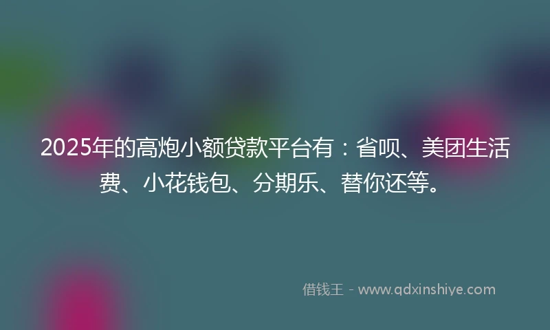 2025年的高炮小额贷款平台有：省呗、美团生活费、小花钱包、分期乐、替你还等。