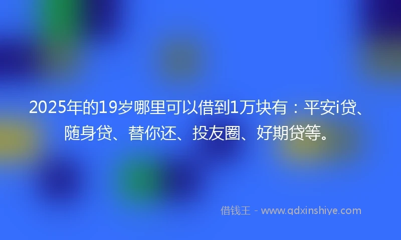 2025年的19岁哪里可以借到1万块有：平安i贷、随身贷、替你还、投友圈、好期贷等。