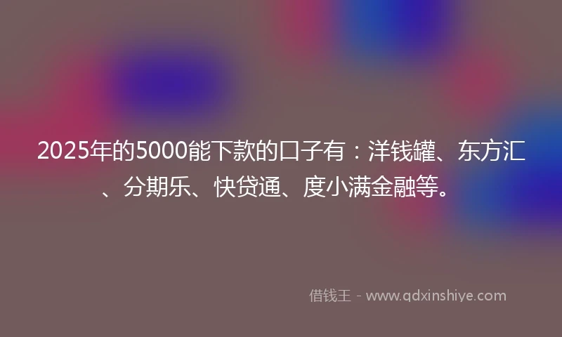 2025年的5000能下款的口子有:洋钱罐、东方汇、分期乐、快贷通、度小满金融等。