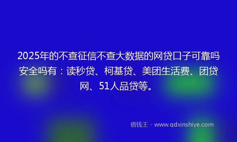 2025年的不查征信不查大数据的网贷口子可靠吗安全吗有：读秒贷、柯基贷、美团生活费、团贷网、51人品贷等。