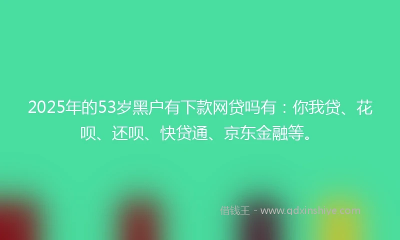 2025年的53岁黑户有下款网贷吗有：你我贷、花呗、还呗、快贷通、京东金融等。