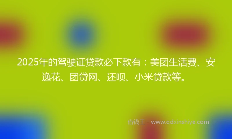 2025年的驾驶证贷款必下款有：美团生活费、安逸花、团贷网、还呗、小米贷款等。