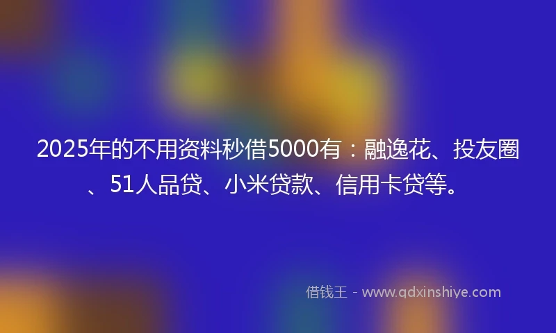 2025年的不用资料秒借5000有：融逸花、投友圈、51人品贷、小米贷款、信用卡贷等。