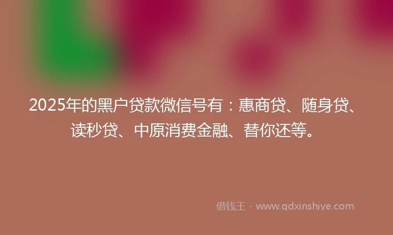 2025年的黑户贷款微信号有：惠商贷、随身贷、读秒贷、中原消费金融、替你还等。