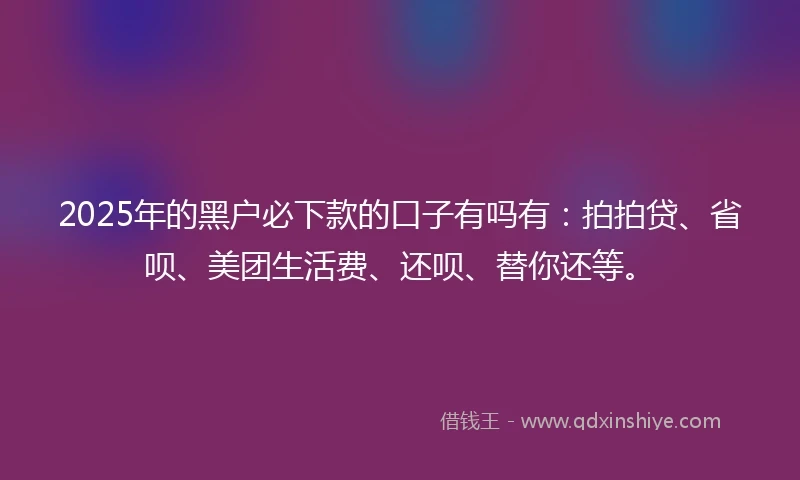 2025年的黑户必下款的口子有吗有:拍拍贷、省呗、美团生活费、还呗、替你还等。