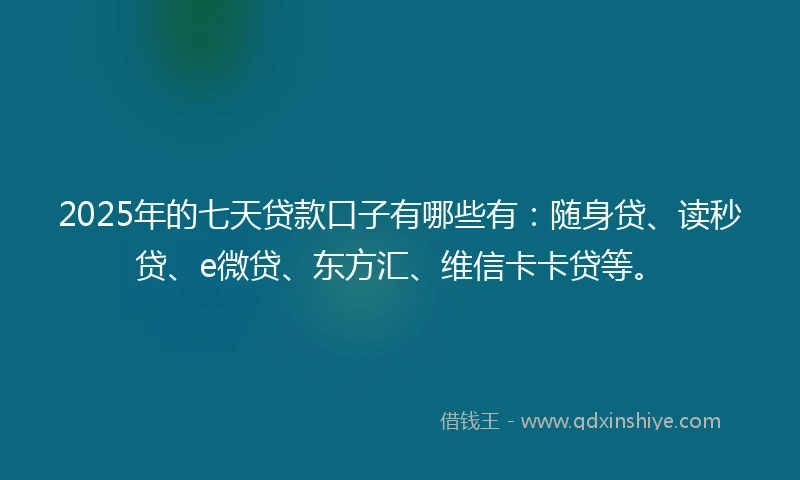 2025年的七天贷款口子有哪些有：随身贷、读秒贷、e微贷、东方汇、维信卡卡贷等。