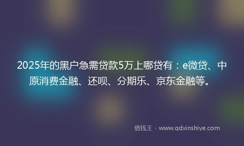 2025年的黑户急需贷款5万上哪贷有:e微贷、中原消费金融、还呗、分期乐、京东金融等。