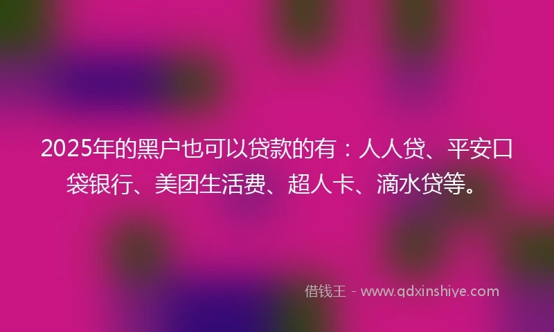 2025年的黑户也可以贷款的有：人人贷、平安口袋银行、美团生活费、超人卡、滴水贷等。