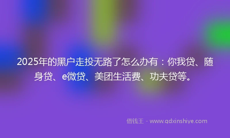 2025年的黑户走投无路了怎么办有：你我贷、随身贷、e微贷、美团生活费、功夫贷等。