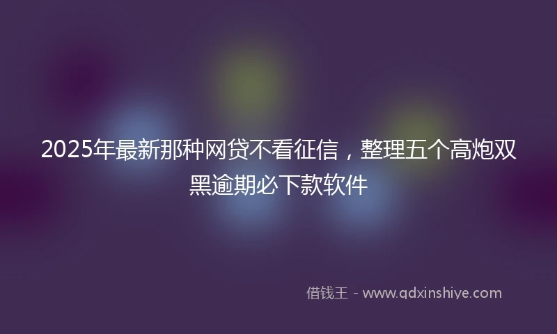 2025年最新那种网贷不看征信,整理五个高炮双黑逾期必下款软件