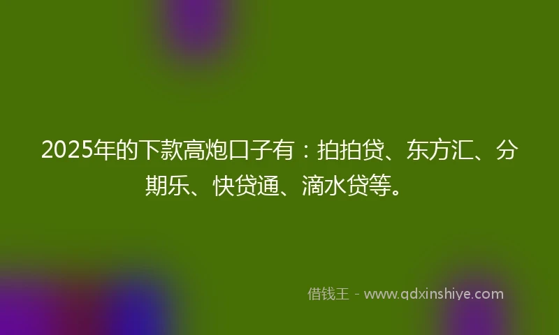 2025年的下款高炮口子有：拍拍贷、东方汇、分期乐、快贷通、滴水贷等。