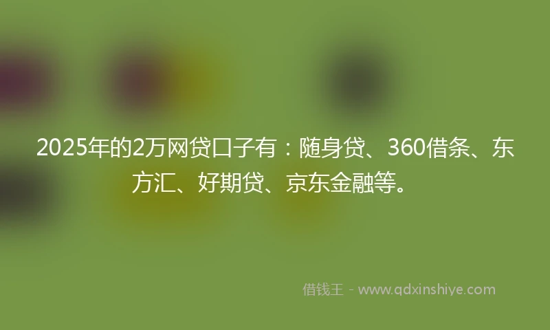 2025年的2万网贷口子有：随身贷、360借条、东方汇、好期贷、京东金融等。