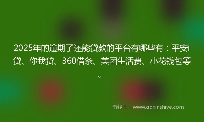 2025年的逾期了还能贷款的平台有哪些有：平安i贷、你我贷、360借条、美团生活费、小花钱包等。