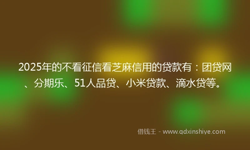 2025年的不看征信看芝麻信用的贷款有：团贷网、分期乐、51人品贷、小米贷款、滴水贷等。