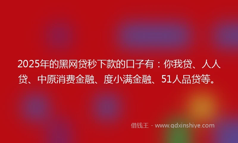 2025年的黑网贷秒下款的口子有：你我贷、人人贷、中原消费金融、度小满金融、51人品贷等。