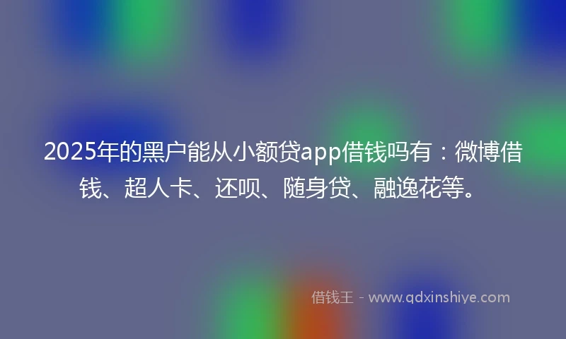 2025年的黑户能从小额贷app借钱吗有：微博借钱、超人卡、还呗、随身贷、融逸花等。