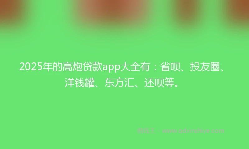 2025年的高炮贷款app大全有：省呗、投友圈、洋钱罐、东方汇、还呗等。