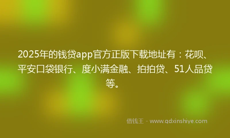 2025年的钱贷app官方正版下载地址有：花呗、平安口袋银行、度小满金融、拍拍贷、51人品贷等。