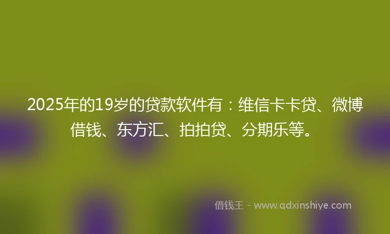 2025年的19岁的贷款软件有：维信卡卡贷、微博借钱、东方汇、拍拍贷、分期乐等。