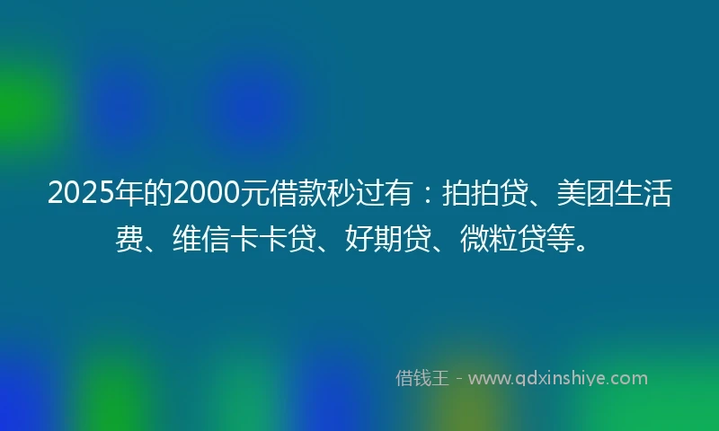 2025年的2000元借款秒过有：拍拍贷、美团生活费、维信卡卡贷、好期贷、微粒贷等。
