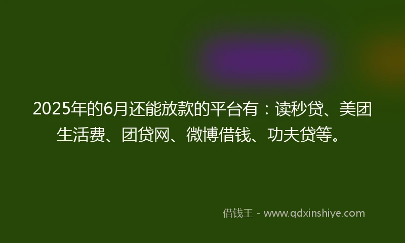 2025年的6月还能放款的平台有：读秒贷、美团生活费、团贷网、微博借钱、功夫贷等。