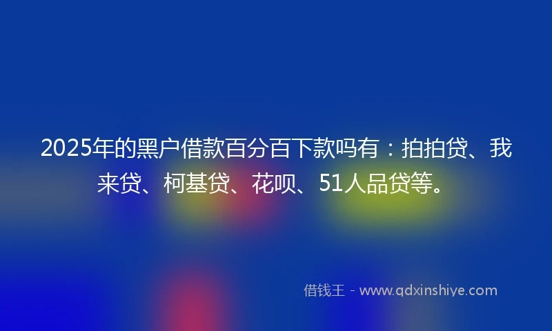 2025年的黑户借款百分百下款吗有：拍拍贷、我来贷、柯基贷、花呗、51人品贷等。