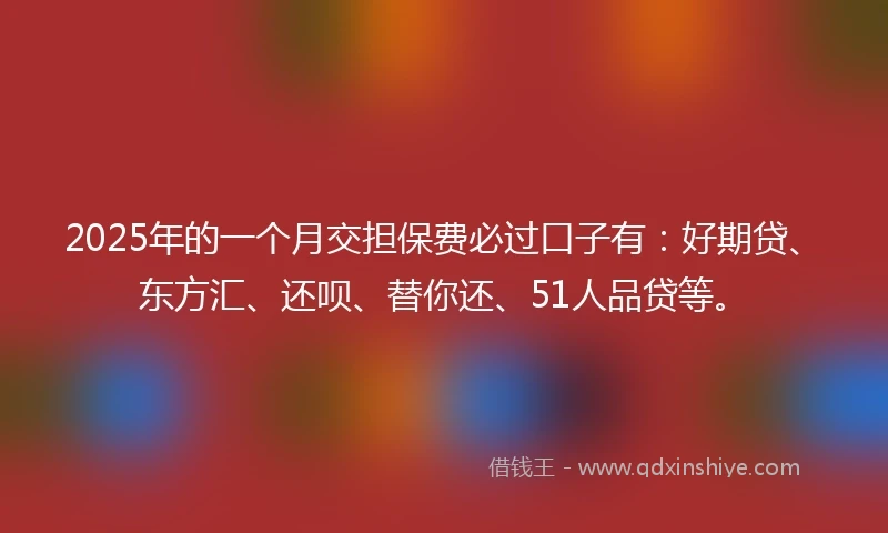 2025年的一个月交担保费必过口子有:好期贷、东方汇、还呗、替你还、51人品贷等。