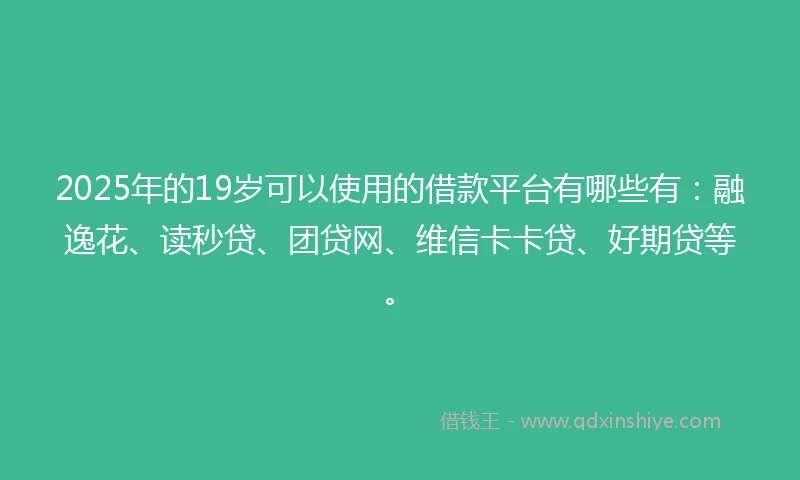 2025年的19岁可以使用的借款平台有哪些有：融逸花、读秒贷、团贷网、维信卡卡贷、好期贷等。