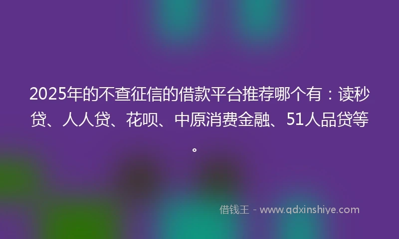 2025年的不查征信的借款平台推荐哪个有：读秒贷、人人贷、花呗、中原消费金融、51人品贷等。